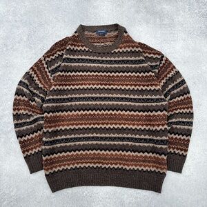 Vintage Dockers Brown Earth Tones Striped Pattern Knit Sweater Grandpa Core
